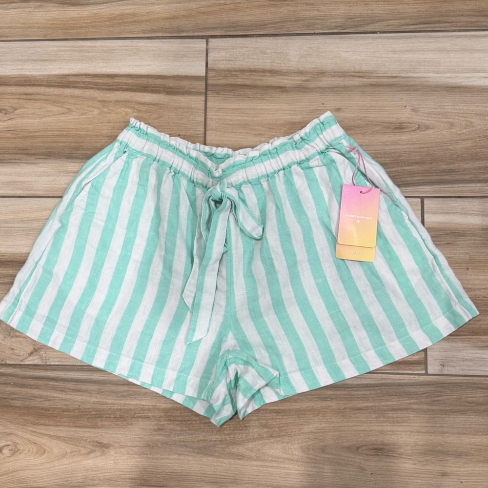 Stoney Clover Lane Mint Green and White Striped Women Shorts